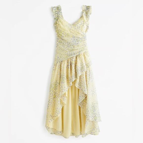 NWT Abercrombie & Fitch Yellow Maxi Dress Ruffle Strap High-Low size medium - Picture 1 of 10